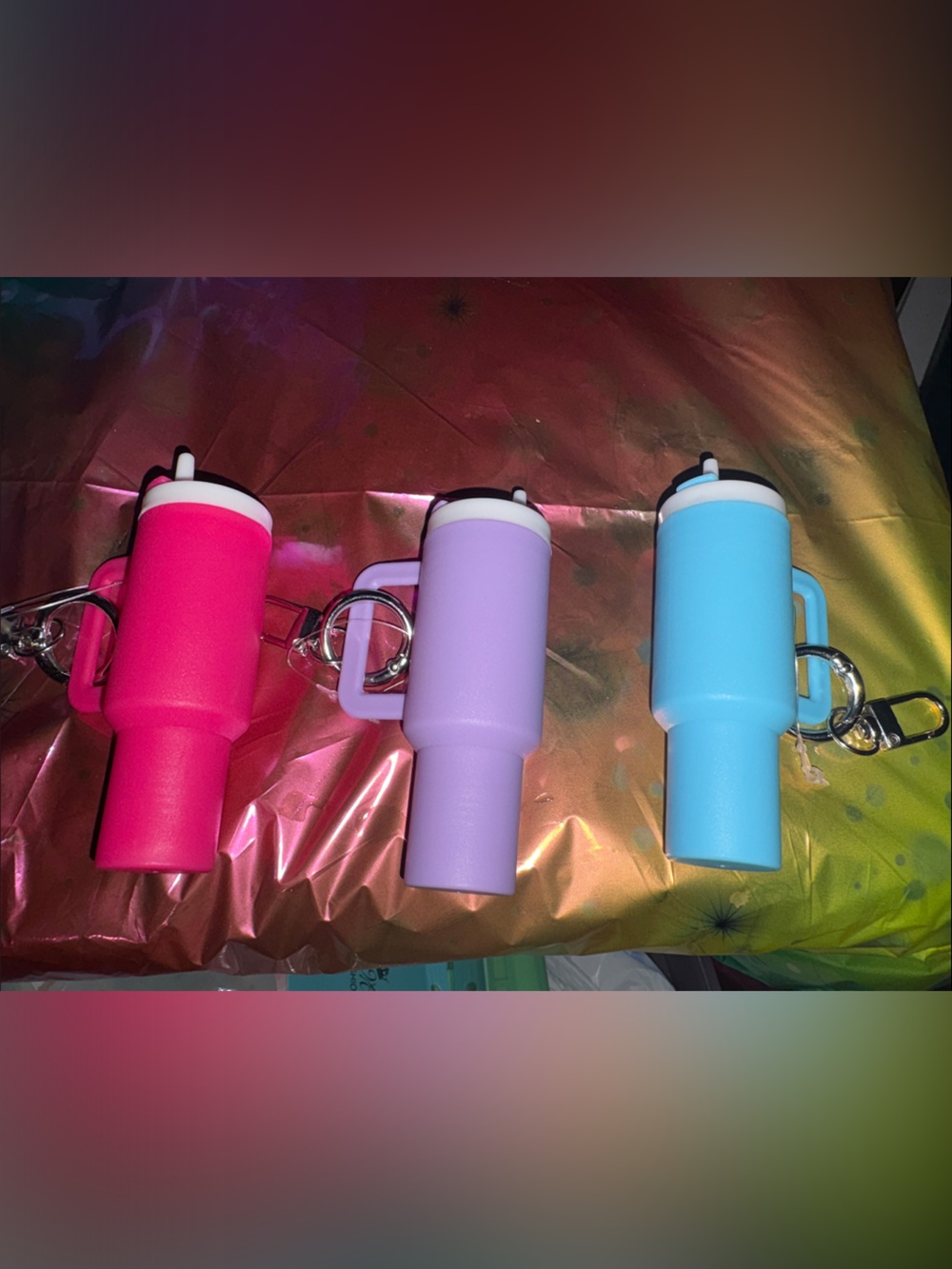 Pink, Lavender, and Blue Mini Water Bottle Keychain Set - Home Party Supplies